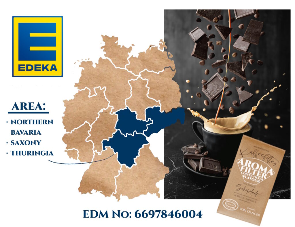 Aroma Filter Schokolade, Chocolate, EDEKA, Exklusiv, Exclusive, Coffee Filter flavour, Geschmack, Retail, Grocery, LEH, Einzelhandel, Handel, Nordbayern, Sachsen Thüringen, Bavaria, Launch, Productlaunch, EDM, Starthub, Bayreuth, Dancer, Detzer, Entropieneur